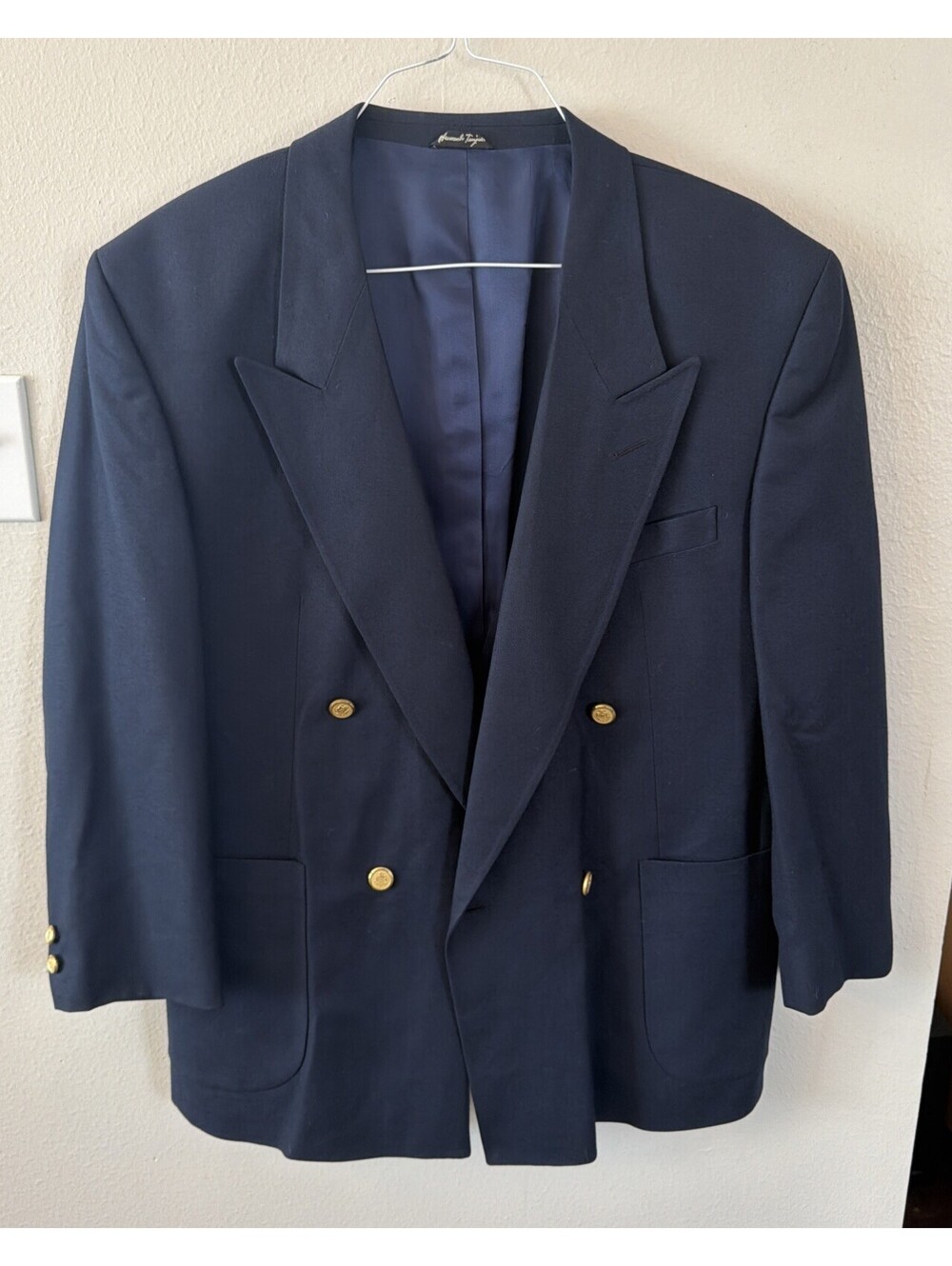 Hernando Trujillo Sports Blazer 100% Wool Black With Gold Buttons Large